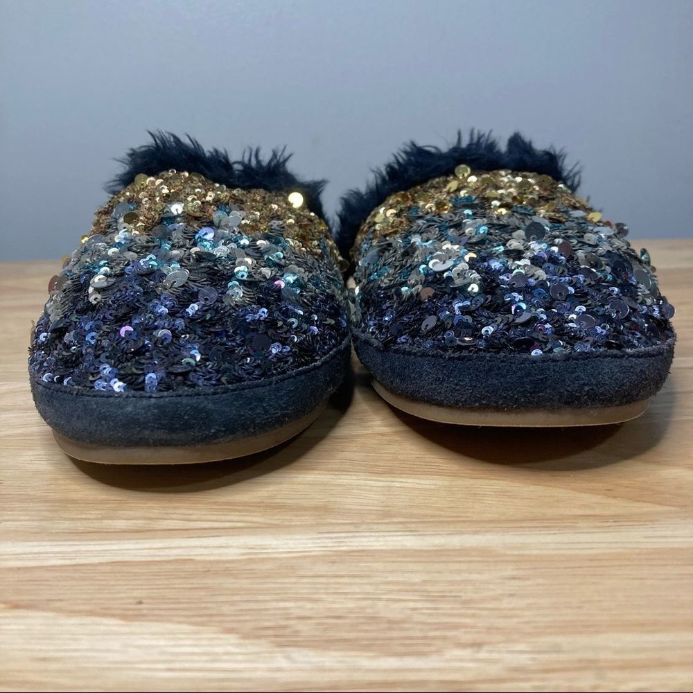 Far Away from Close x Anthropologie Blue & Gold Sequined Mule Slippers Women’s 7 - Picture 6 of 9